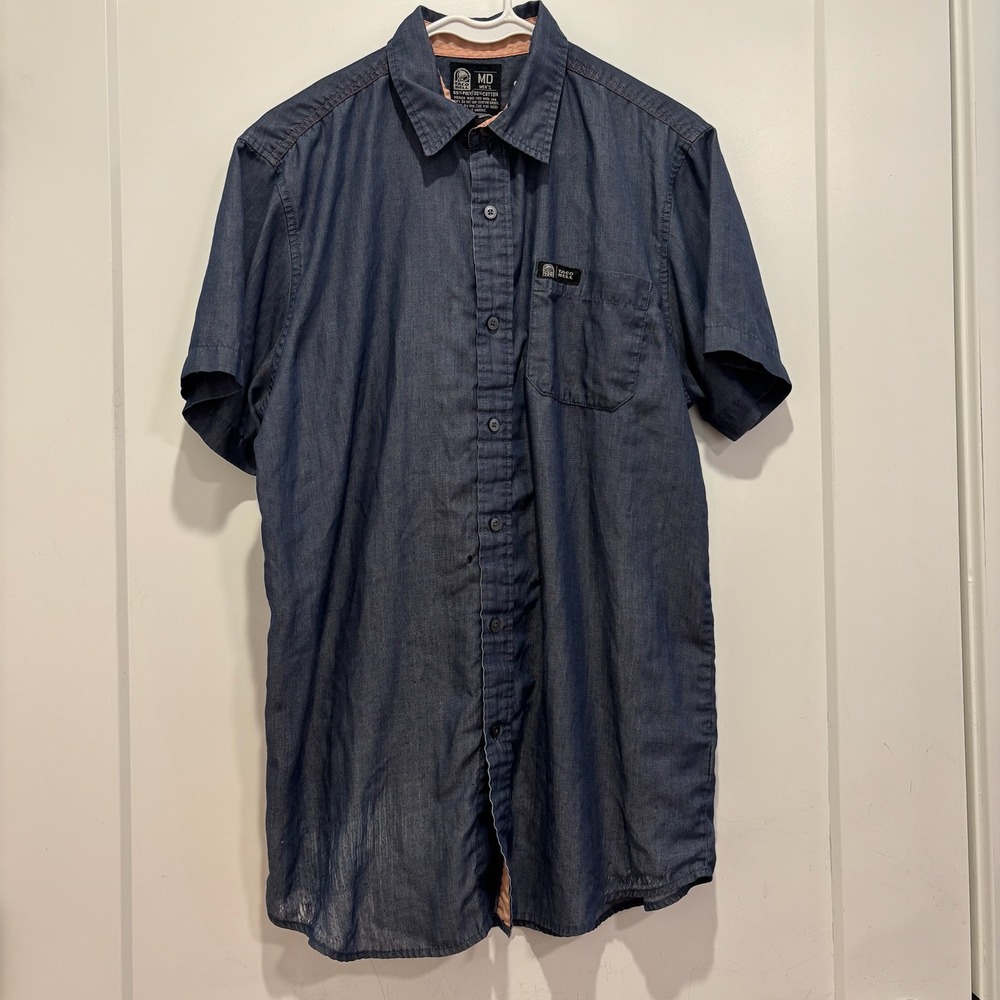 Taco Bell Employee Uniform Shirt Mens Medium Blue Short Sleeve Button Down Logo